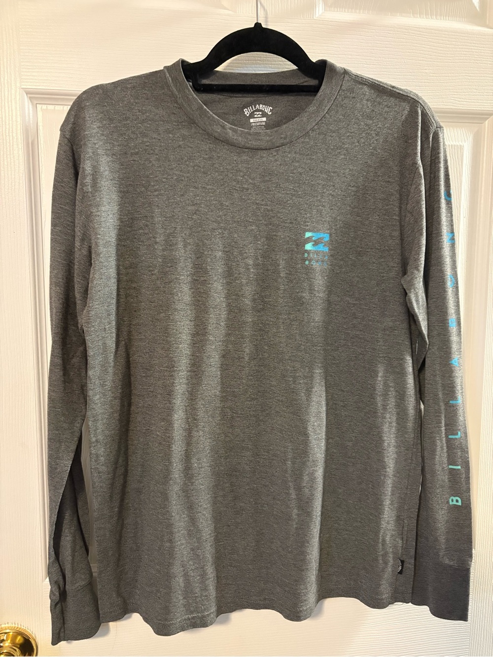 Billabong Gray Long Sleeve Crew with Light Blue Logo